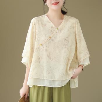 寬松舒適新中式改良漢服女中國風禪意茶服文藝復古上衣女夏