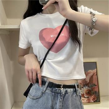 圓領正肩短袖t恤女2024年夏季新款韓版ins潮字母愛心印花半袖上衣