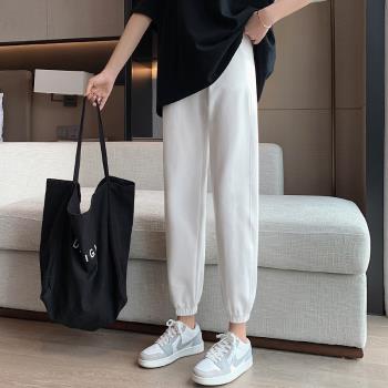 白色運動褲女夏季薄款衛褲寬松束腳小個子八分休閑燈籠褲子ins潮