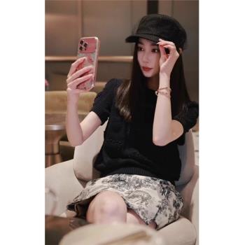 夏裝搭配一整套小香風短袖針織上衣短裙兩件套今年流行漂亮套裝裙