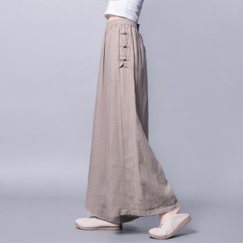 文藝復古棉麻褲女夏九分亞麻褲女夏闊腿高腰休閑褲子寬松長褲春秋