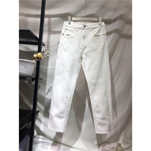 美系～歐貨單百搭白褲子小直筒牛仔褲女9分有彈性高腰顯瘦氣質