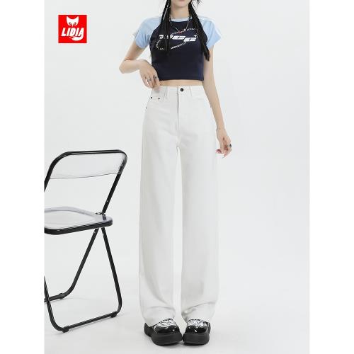 窄版直筒褲白色牛仔褲女春夏季2025新款高腰顯瘦垂感寬松闊腿褲子