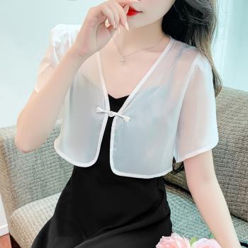 夏季新款中式雪紡空調防曬服薄款開衫外套搭裙子上衣披肩坎肩女裝