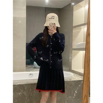 24春季tb學院風刺繡卡通小狗針織開衫女小眾高階感長袖上衣外套