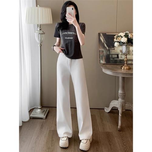 夏季新款小個子顯高休閑時尚套裝女修身短款短袖t恤闊腿褲兩件套