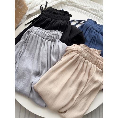 薄款花苞海島絲涼涼褲女夏垂感寬松高腰顯瘦防曬休閑九分闊腿褲