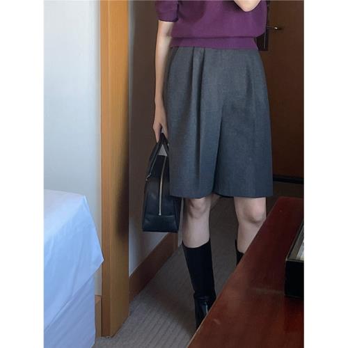 大艾的殿 短褲女秋冬通勤氣質直筒褲簡約五分褲高腰西裝中褲靴褲