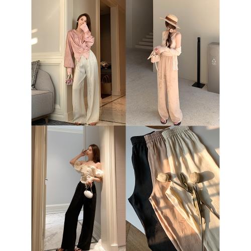 Tongse | 空調褲 新升級二代銅氨提花輕薄休閑褲春夏寬松闊腿褲女