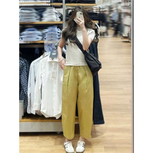 Unli Kely2024春夏新品復古寬松休閑松緊腰工裝七分褲女潮 467043