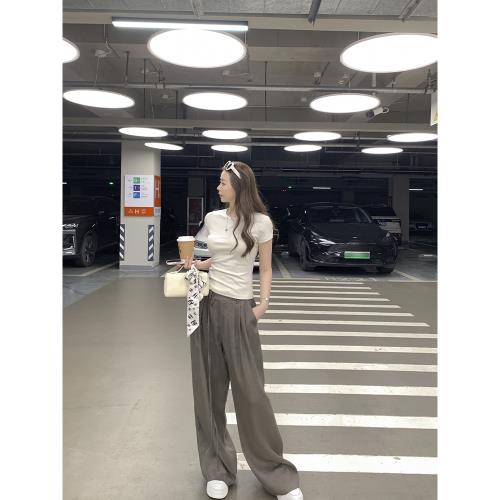 Tongse 亞麻神褲 人字紋清涼感亞麻闊腿褲寬松輕薄休閑褲長褲