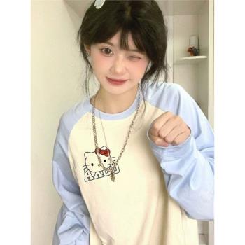 HelloKitty凱蒂貓ins純棉長袖t恤女秋冬韓版小眾設計感上衣打底衫