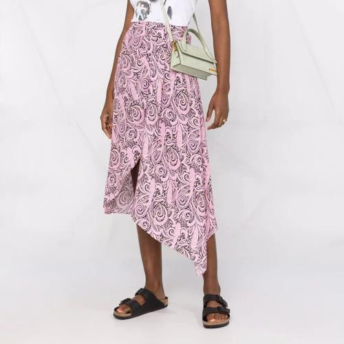 傾蘭法國M家22夏季新款法式浪漫宮廷印花飄逸不對稱開叉半裙00848