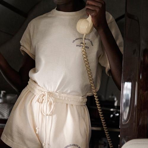 24夏季新款北美小眾英文字母印花棉質杏色女式短袖T恤