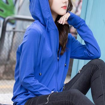 純棉連帽衛衣長袖外套女2020新款純色簡約百搭薄款拉鏈運動潮上衣
