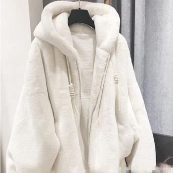 2021秋冬羊羔毛皮草毛絨絨外套連帽寬松大衣外套女 Women Coats