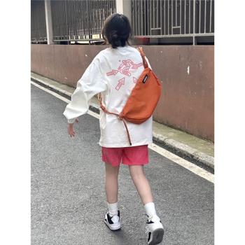 純棉長袖T恤女2024新款ins春秋季大碼上衣小眾設計感重磅oversize