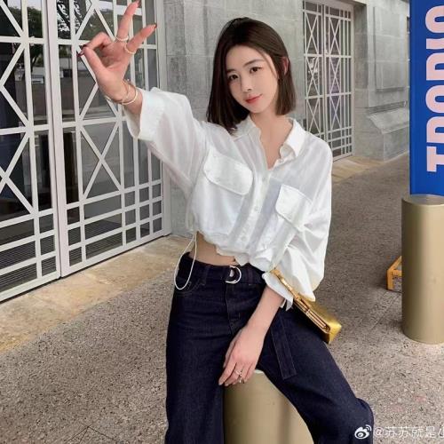 半熟戀人3蘇銳蘇蘇同款白色抽繩工裝襯衫設計感小眾寬松百搭襯衣