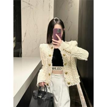 高階感小香風長袖上衣女2023秋季新款法式洋氣別致百搭短款小外套