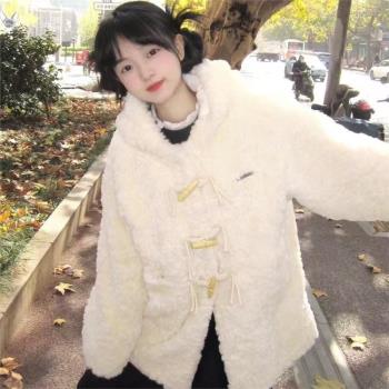 奶fufu羊羔毛棉襖女冬季加厚小個子甜美可愛小香風軟糯毛毛絨外套