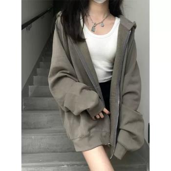 美式復古高街oversize衛衣開衫外套女加絨加厚2022新款秋冬潮ins