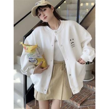 2024春秋大碼字母刺繡加厚上衣外套寬松休閑衛衣男女同款開衫衛衣