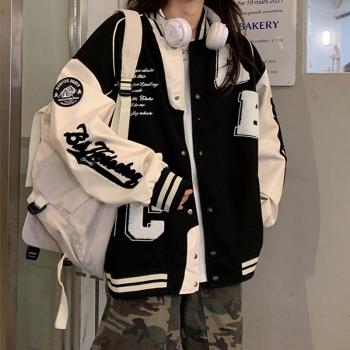 外套少女春秋ins潮2024新款初中高中學生寬松美式復古字母棒球服