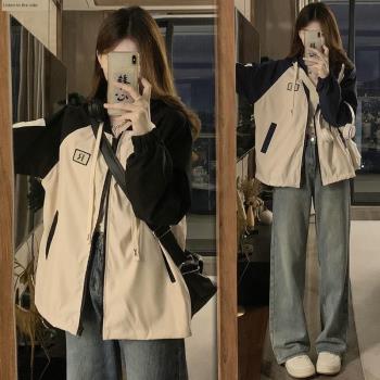 學院風休閑拼接工裝上衣少女春秋初中高中學生寬松百搭短款棒球服