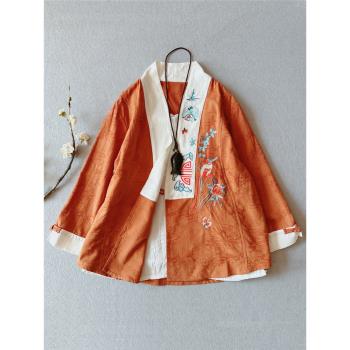 國風復古新中式刺繡唐裝交領七分袖改良漢服馬面裙上衣搭配外套女
