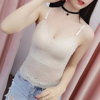 性感蕾絲美背吊帶背心女內搭帶胸墊2022新款聚攏內衣夏季打底上衣