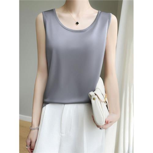 夏新色女醋酸吊帶背心上衣無袖寬松休閑圓領T恤打底純色柔軟短袖