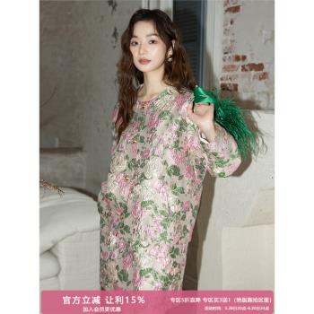 新中式國風粉色提花春款織錦外套