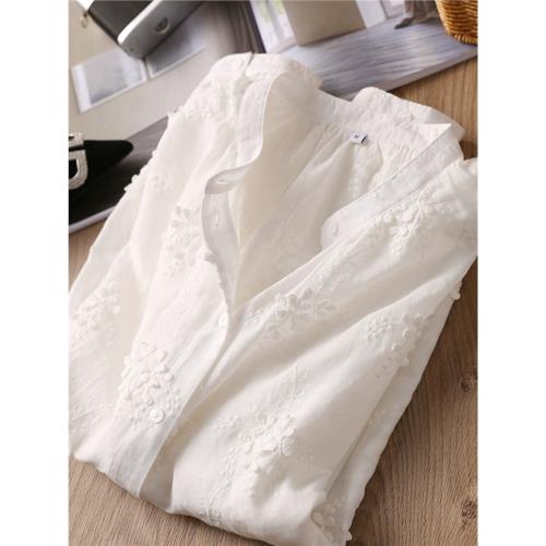 2025春款高級感超好看上衣重工立體刺繡法式小眾立領長袖白襯衫女