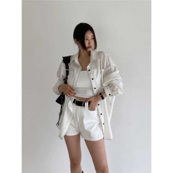 明線夏季寬鬆柔軟長袖防曬襯衫