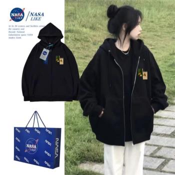 NASA聯名~連帽衛衣拉鏈開衫外套男女春秋款潮牌oversize情侶上衣