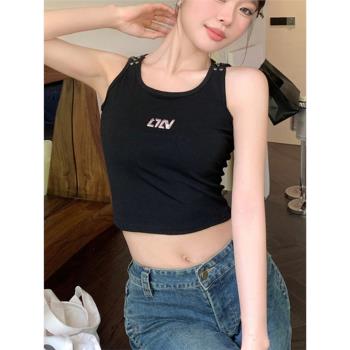 韓國chic夏季甜辣妹性感圓領運動打底上衣外穿修身內搭吊帶背心女