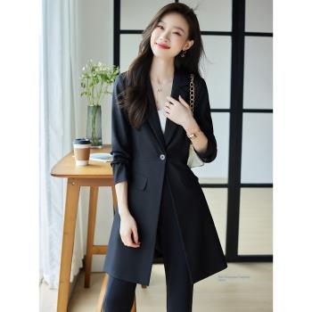 西裝領風衣中長款工作服2023新款春秋4s店工裝職業氣質女神範套裝
