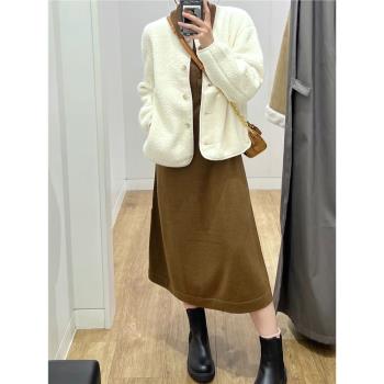 BAN WAY 秋冬款羊羔絨圓領開衫百搭寬松搖粒絨保暖外套小個子女