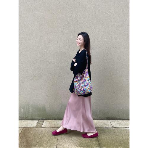 醋酸緞面粉色半身裙女夏季A字長裙子高級感小眾包臀高腰魚尾半裙