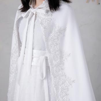 新款銀線蕾絲披肩2025春季披風復古連帽大斗篷外套女寬松百搭坎肩