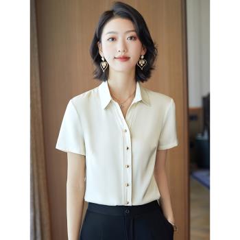 寬松V領職業雪紡襯衫女短袖夏薄款氣質上班正裝工作服寸衣高階感