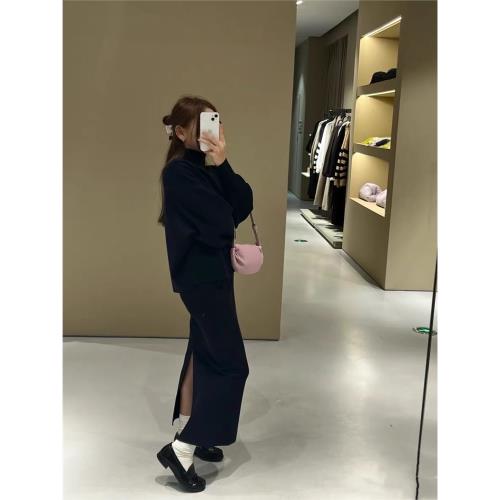 原CS羊毛呢混紡氣質后開叉修身鉛筆裙半身裙