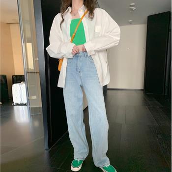 AHY 白色襯衫女新款2021年設計感小眾春季長袖上衣百搭襯衣外套潮