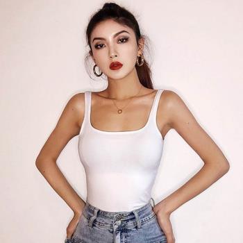 歐美方領吊帶背心女夏季修身顯瘦休閑運動內搭外穿無袖打底上衣潮