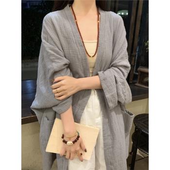 天絲亞麻防曬開衫女夏季薄款配吊帶裙的外搭上衣女士長袖棉麻襯衫