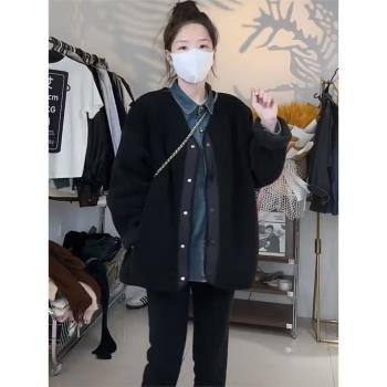 歐貨羊羔毛外套女中長款加厚保暖2023新秋冬寬松高階感小個子上衣