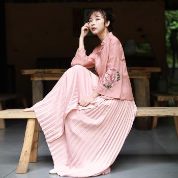 民國風半裙女春季新品中式茶服文藝復古中國風顯瘦漢服半身裙