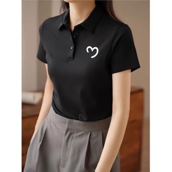 Polo衫短袖T恤女2024夏季修身減齡正肩翻領顯瘦上衣設計感ins