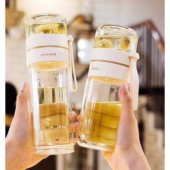 日本進口MUJIE茶水分離玻璃杯雙層水杯女生便攜辦公室茶杯泡茶杯