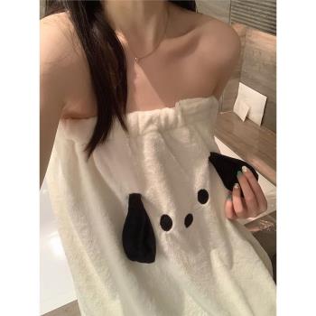 日本進口可愛柔軟浴裙可穿可裹卡通狗珊瑚絨吸水速幹女吊帶浴巾